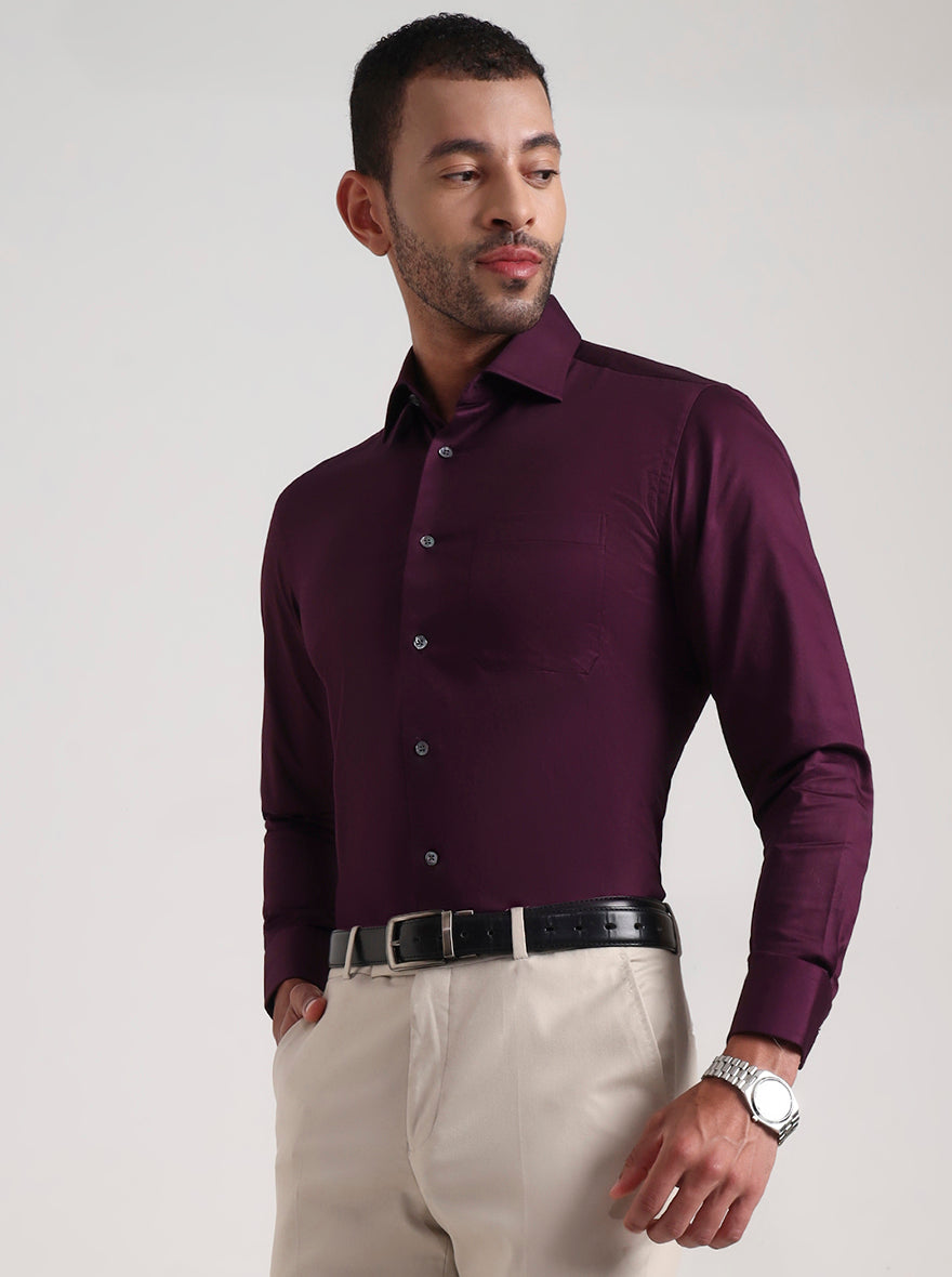 Purple Solid Slim Fit Formal Shirt | JadeBlue Super Luxe
