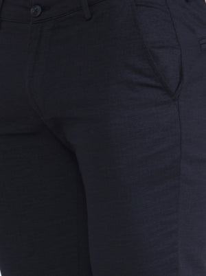 Navy Blue Solid Super Slim Fit Casual Trouser | Greenfibre