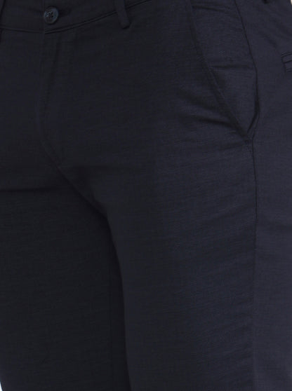 Navy Blue Solid Super Slim Fit Casual Trouser | Greenfibre