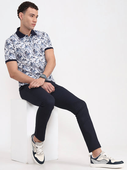 Navy Blue Solid Super Slim Fit Casual Trouser | Greenfibre