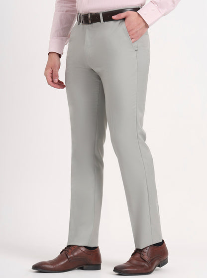 Pista Grey Solid Slim Fit Formal Trouser | Greenfibre