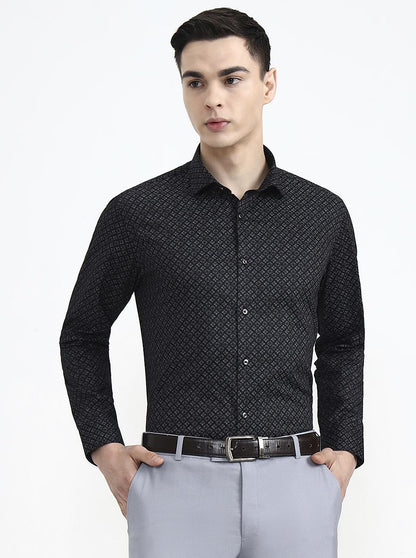 Black Printed Slim Fit Party Wear Shirt | Greenfibre
