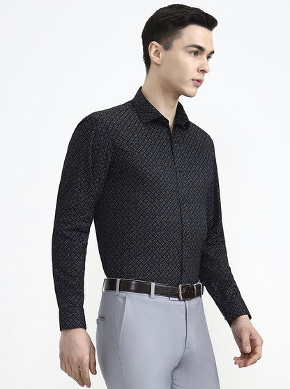 Black Printed Slim Fit Party Wear Shirt | Greenfibre