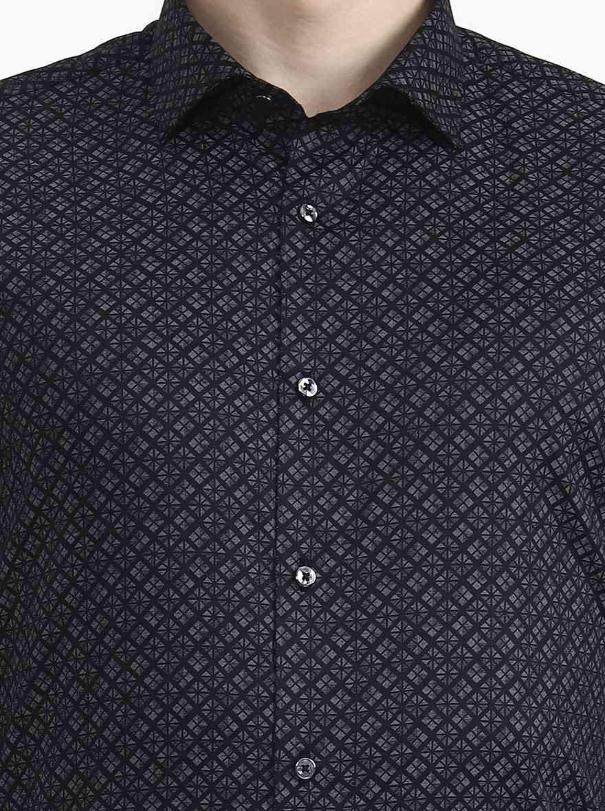 Black Printed Slim Fit Party Wear Shirt | Greenfibre