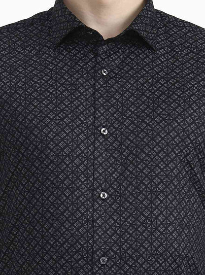 Black Printed Slim Fit Party Wear Shirt | Greenfibre