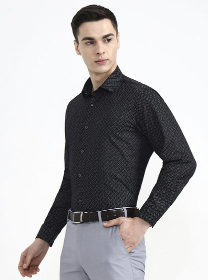 Black Printed Slim Fit Party Wear Shirt | Greenfibre