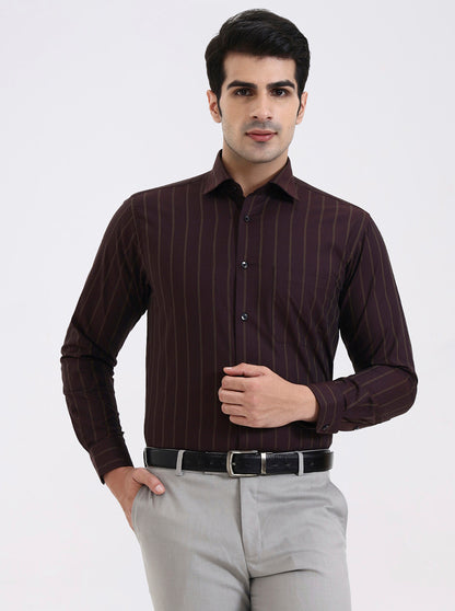 Maroon & Green Striped Slim Fit Formal Shirt | Metal