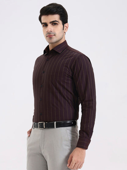 Maroon & Green Striped Slim Fit Formal Shirt | Metal