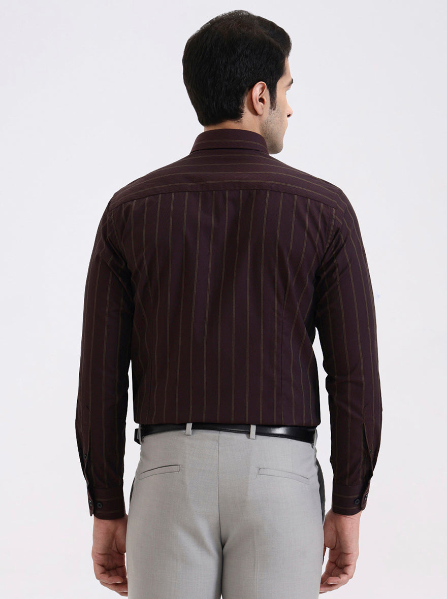 Maroon & Green Striped Slim Fit Formal Shirt | Metal