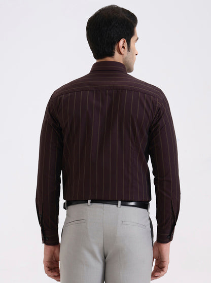 Maroon & Green Striped Slim Fit Formal Shirt | Metal