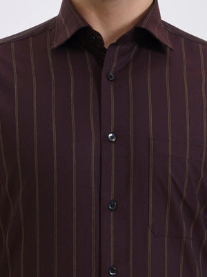 Maroon & Green Striped Slim Fit Formal Shirt | Metal