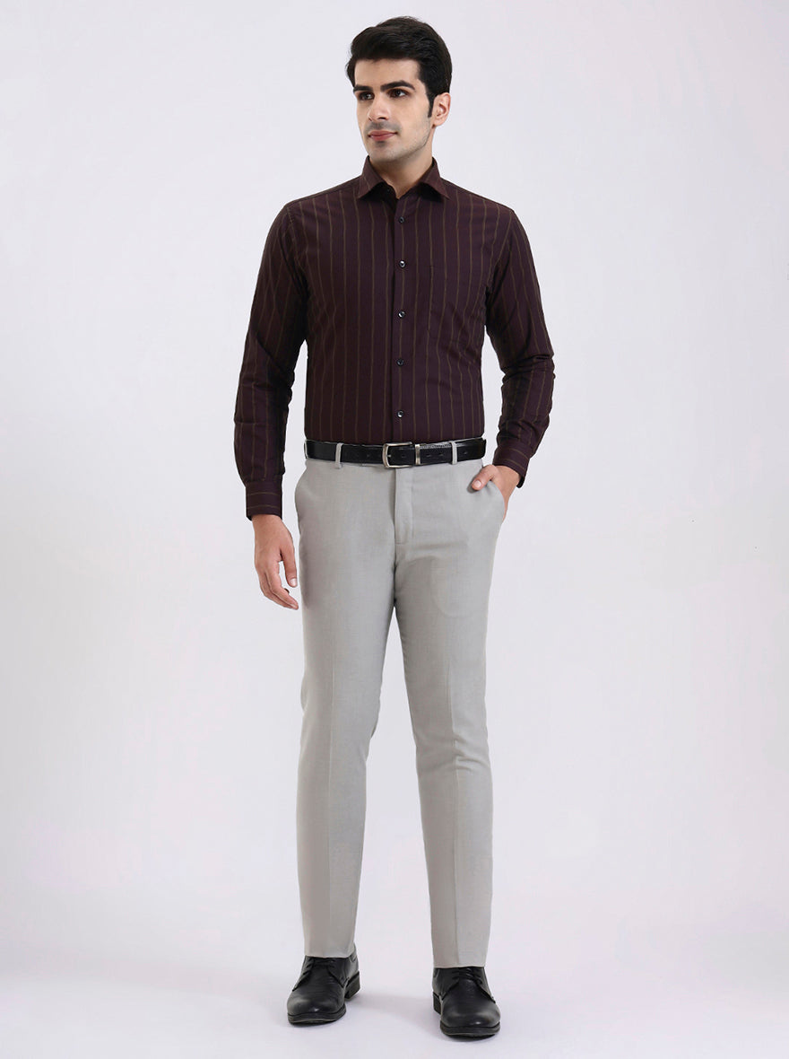 Maroon & Green Striped Slim Fit Formal Shirt | Metal