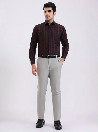 Maroon & Green Striped Slim Fit Formal Shirt | Metal
