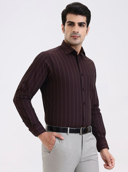 Maroon & Green Striped Slim Fit Formal Shirt | Metal