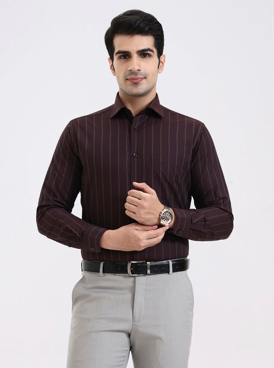 Maroon & Green Striped Slim Fit Formal Shirt | Metal