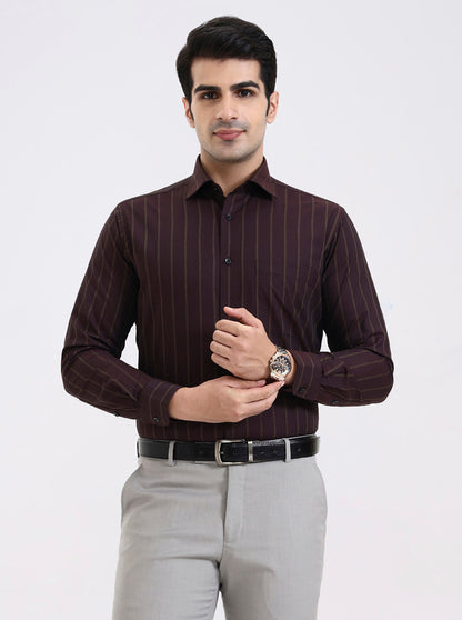 Maroon & Green Striped Slim Fit Formal Shirt | Metal