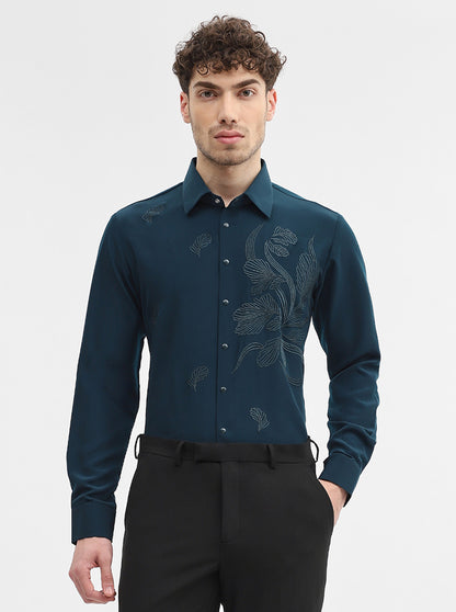 Teal Solid Slim Fit Party Wear Shirt | Wyre