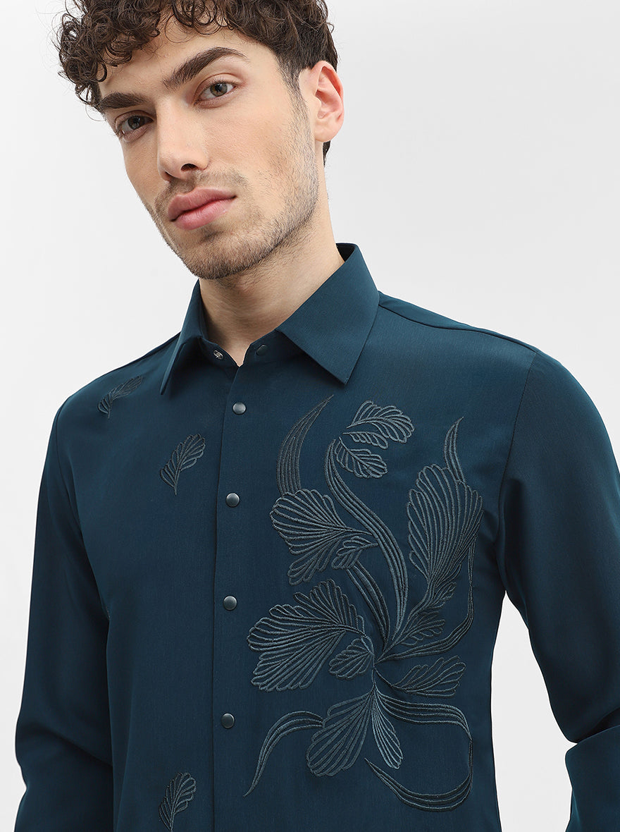 Teal Solid Slim Fit Party Wear Shirt | Wyre
