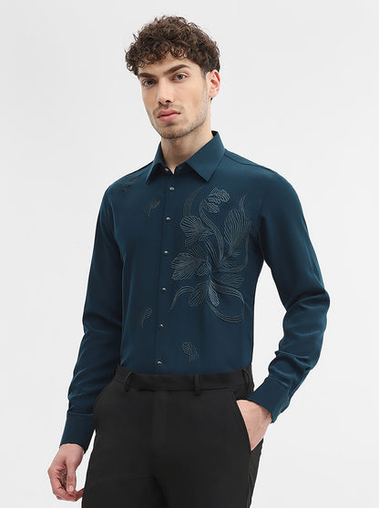 Teal Solid Slim Fit Party Wear Shirt | Wyre