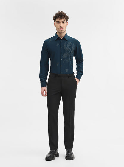 Teal Solid Slim Fit Party Wear Shirt | Wyre