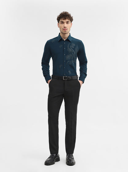 Teal Solid Slim Fit Party Wear Shirt | Wyre