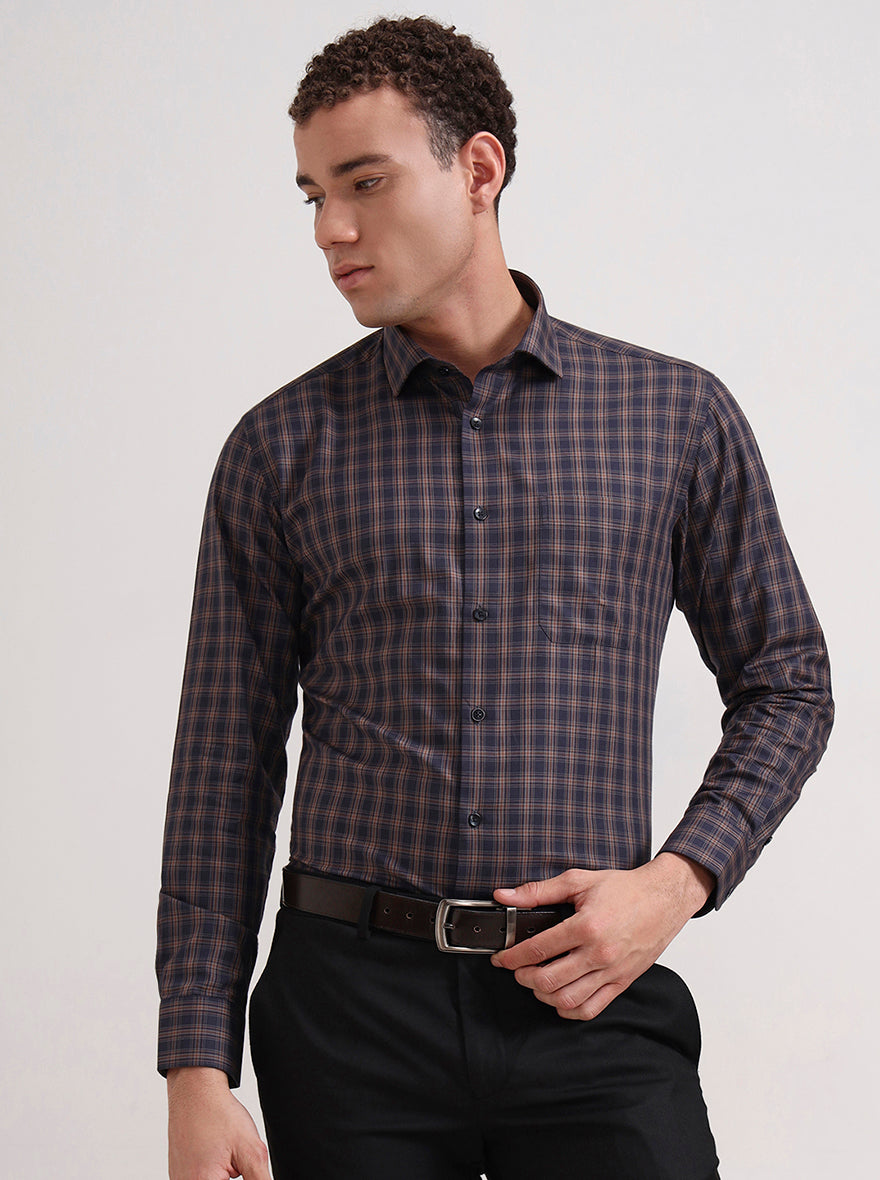 Blue Checked Slim Fit Formal Shirt | Metal