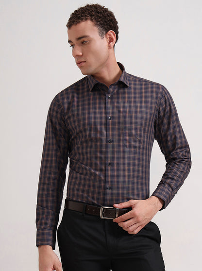 Blue Checked Slim Fit Formal Shirt | Metal