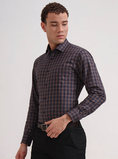 Blue Checked Slim Fit Formal Shirt | Metal