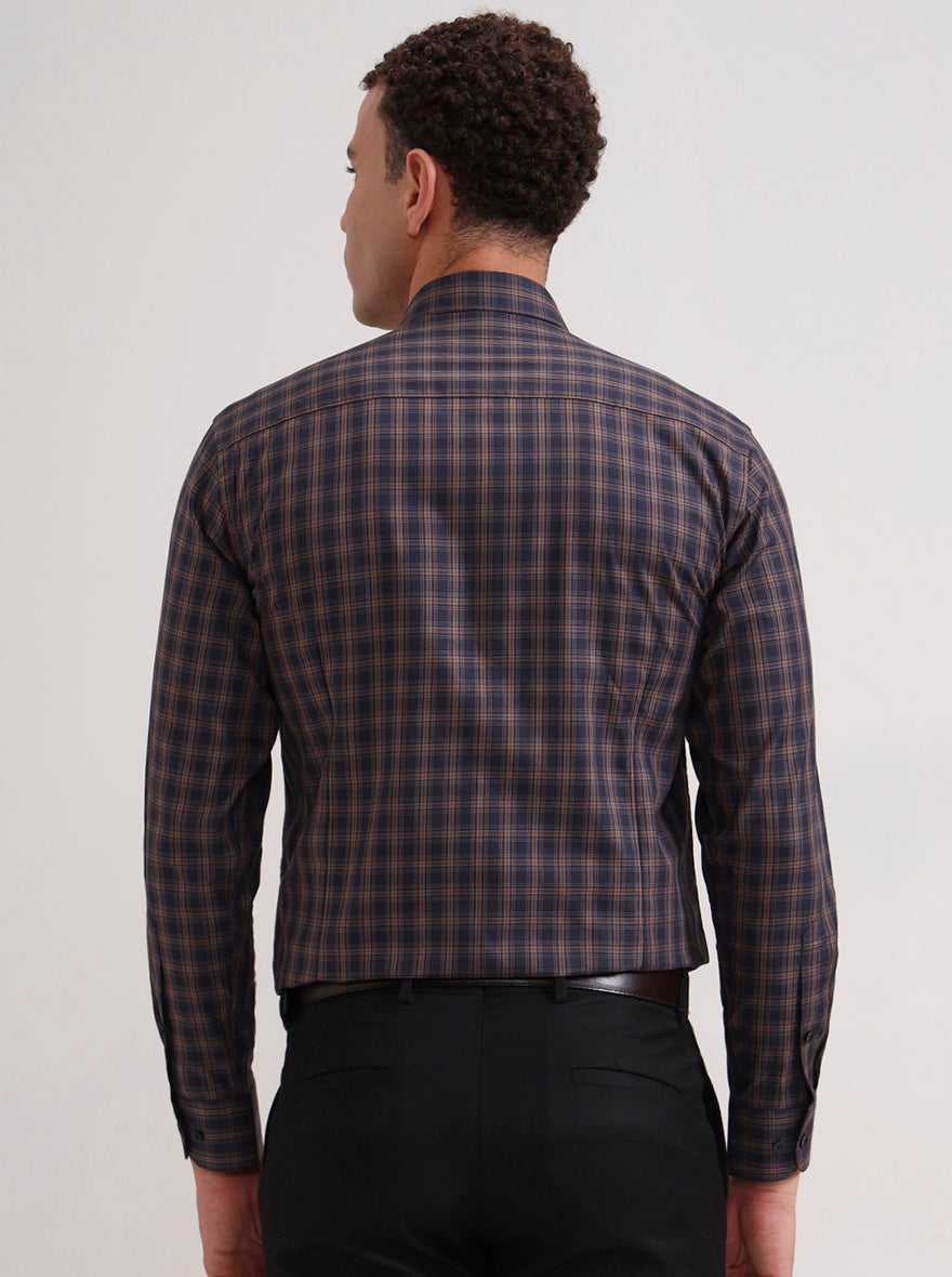 Blue Checked Slim Fit Formal Shirt | Metal