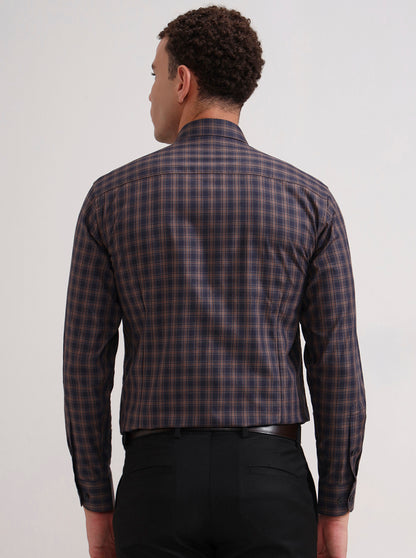 Blue Checked Slim Fit Formal Shirt | Metal