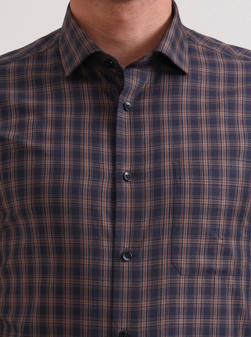 Blue Checked Slim Fit Formal Shirt | Metal
