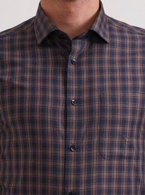 Blue Checked Slim Fit Formal Shirt | Metal