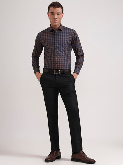Blue Checked Slim Fit Formal Shirt | Metal