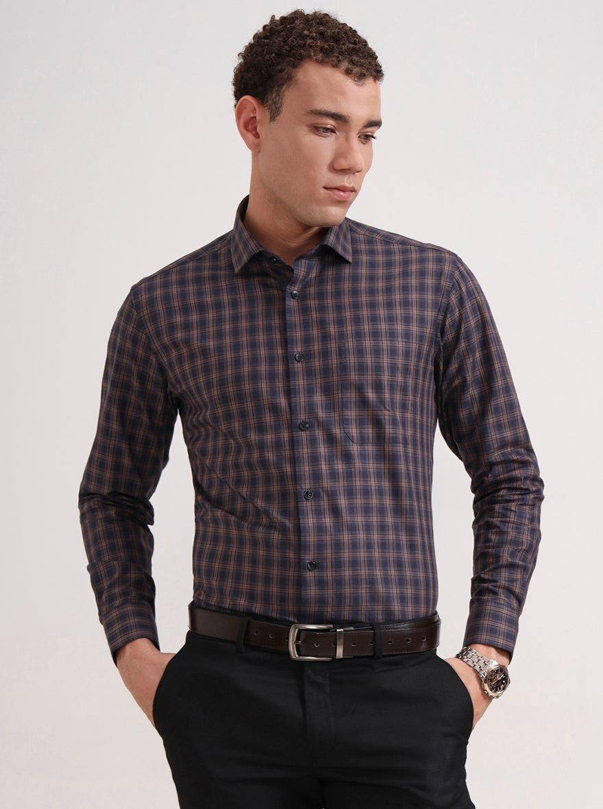 Blue Checked Slim Fit Formal Shirt | Metal