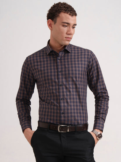 Blue Checked Slim Fit Formal Shirt | Metal