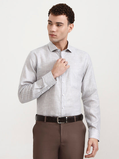Grey Striped Slim Fit Formal Shirt | JadeBlue
