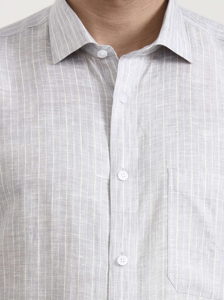 Grey Striped Slim Fit Formal Shirt | JadeBlue