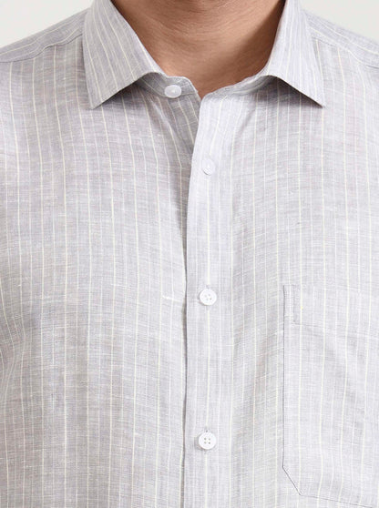 Grey Striped Slim Fit Formal Shirt | JadeBlue