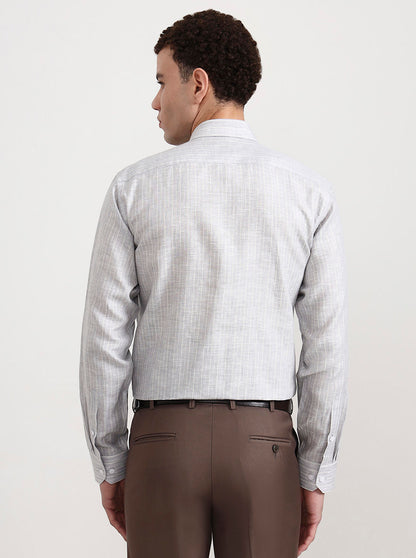 Grey Striped Slim Fit Formal Shirt | JadeBlue