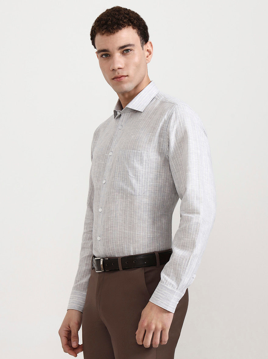 Grey Striped Slim Fit Formal Shirt | JadeBlue
