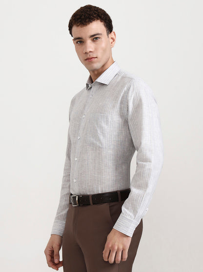 Grey Striped Slim Fit Formal Shirt | JadeBlue