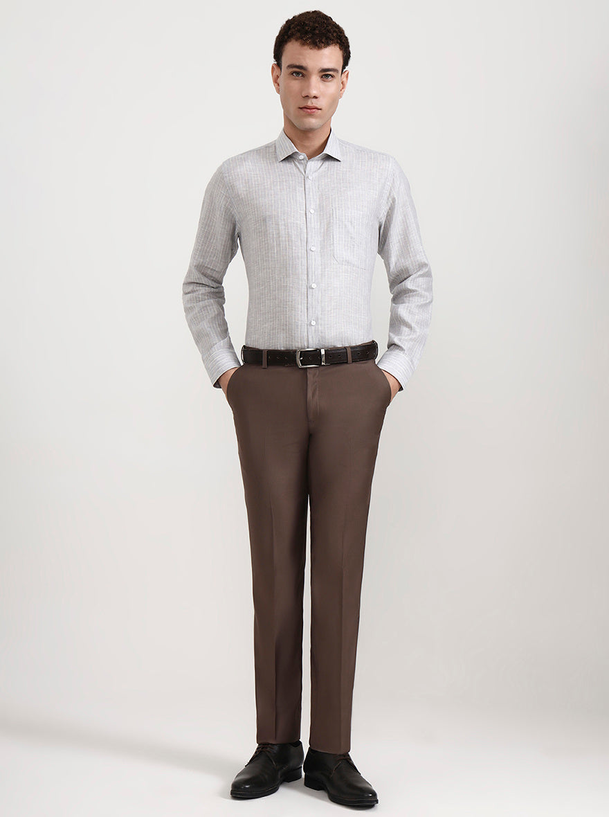 Grey Striped Slim Fit Formal Shirt | JadeBlue
