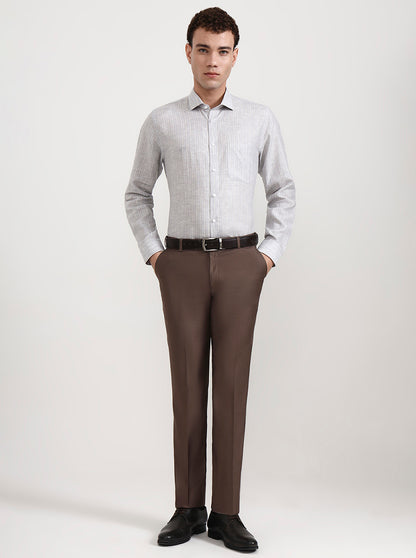 Grey Striped Slim Fit Formal Shirt | JadeBlue
