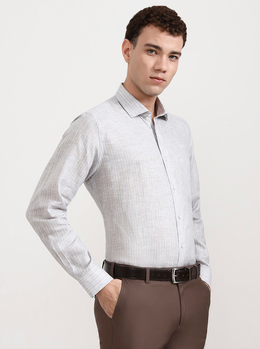 Grey Striped Slim Fit Formal Shirt | JadeBlue