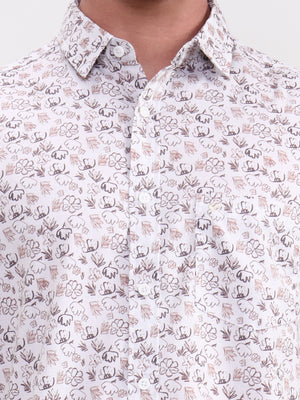 Brown & White Printed Slim Fit Casual Shirt | Greenfibre