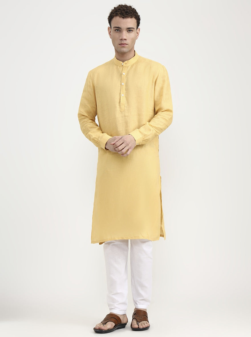 Yellow Solid  Modi Kurta | JadeBlue