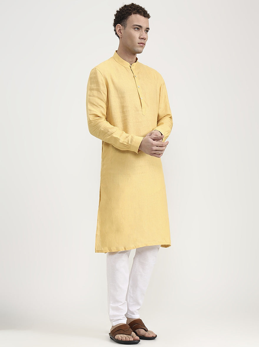 Yellow Solid  Modi Kurta | JadeBlue