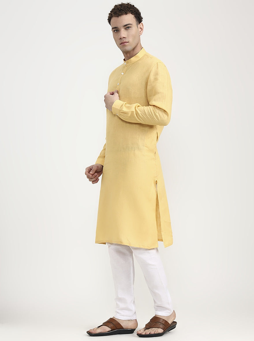 Yellow Solid  Modi Kurta | JadeBlue