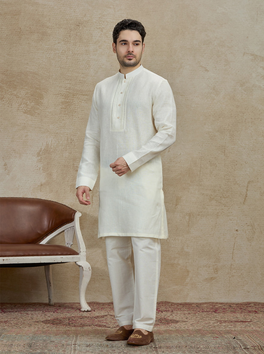 Cream Solid Kurta | TULA