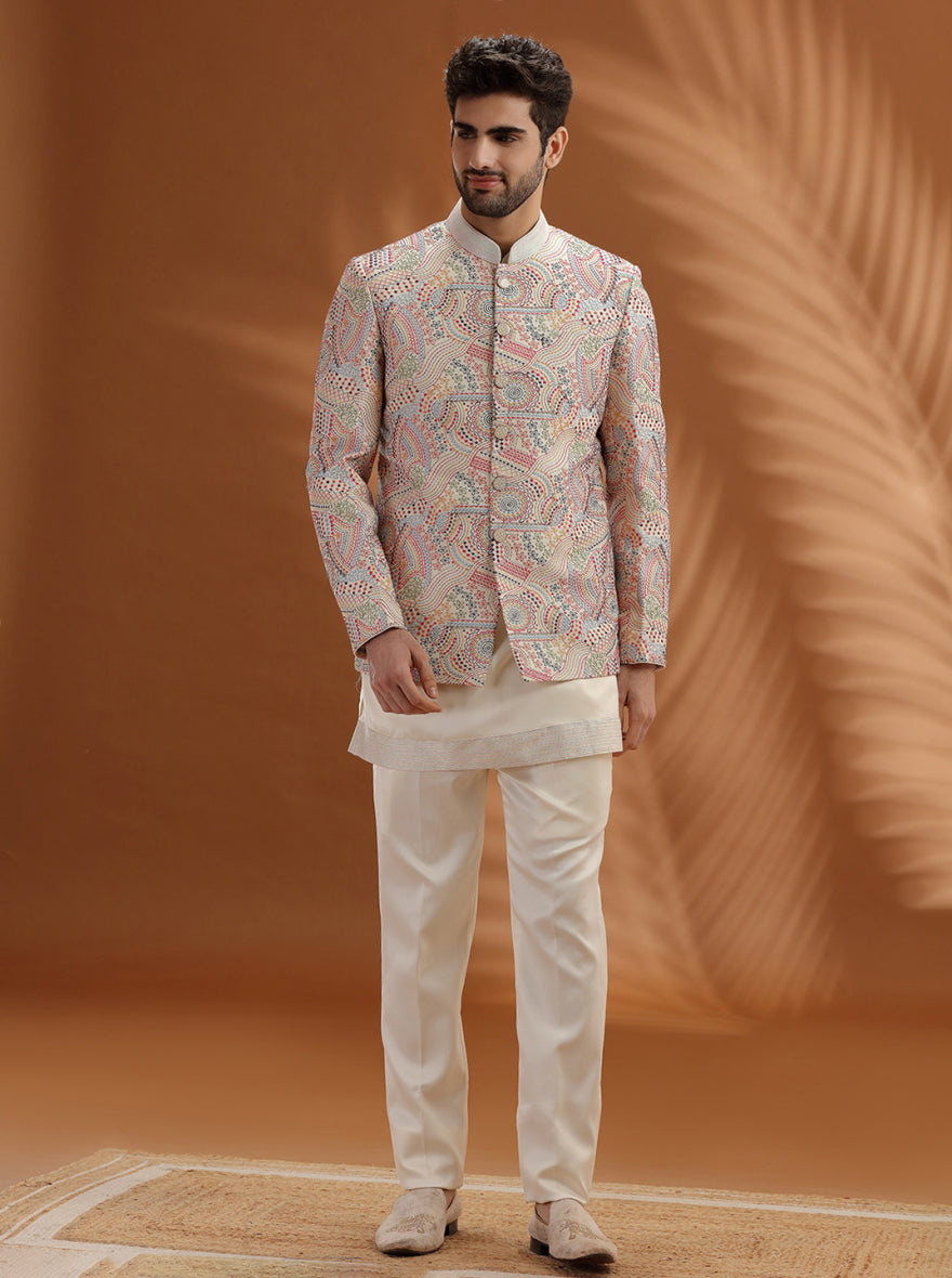 Off-White Embroidered  Jodhpuri Suit | TULA